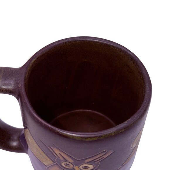Vintage Mara Handcrafted Ceramic Owl Mug Brown & Purple 12 oz Made In Mexico - Picture 4 of 5